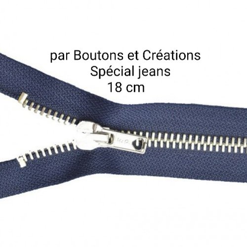 Fermeture éclair - spécial jeans - 18 cm - bleu - maille métal -