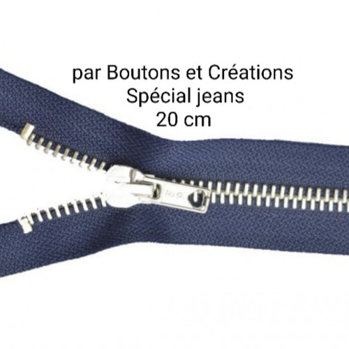Fermeture éclair - spécial jeans - 20 cm - bleu - maille métal -
