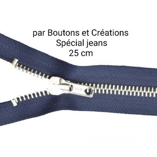 Fermeture éclair - spécial jeans - 25 cm - bleu - maille métal -