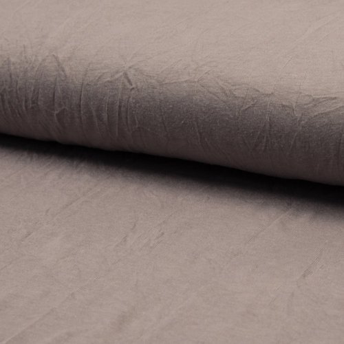 Tissu jersey -  65% polyester 35 % coton - jersey aspect froisé taupe - largeur 1m40
