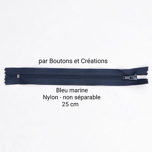 Fermeture éclair - non séparable nylon  - 25 cm - bleu marine