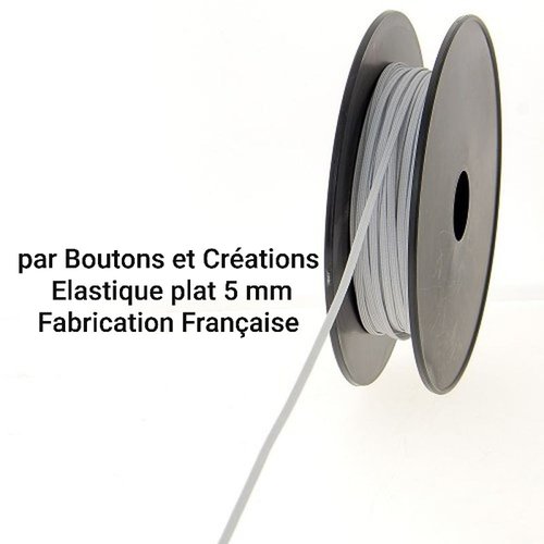 Elastique tresse plat - 5 mm - blanc ou noir - vendu au mètre - fabrication française