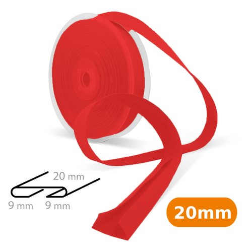 Rouge - biais uni - 50% coton 50% polyester - 2 cm de large - vendu au mètre