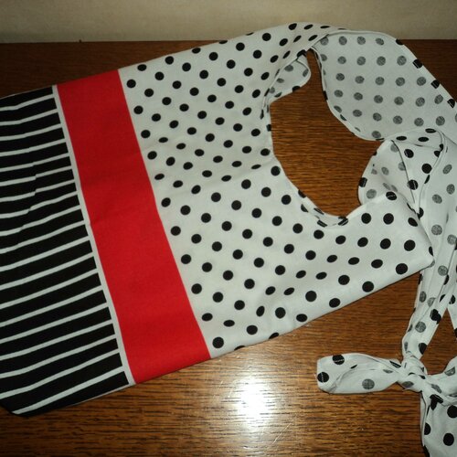 Grand sac  forme baluchon en pur coton  rouge/blanc/noir