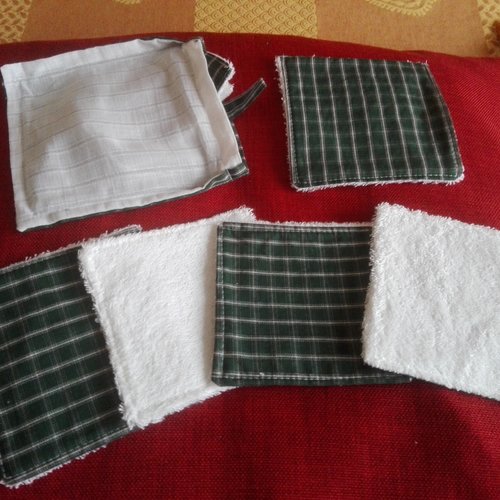 Lot de 6 lingettes lavables coton avec  sachet  assorti