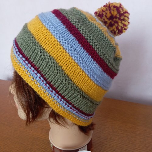 Bonnet laine adulte tricoté main