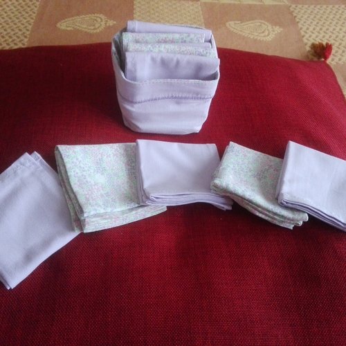 Lot de 10 mouchoirs  coton recyclé + panier rangement 
