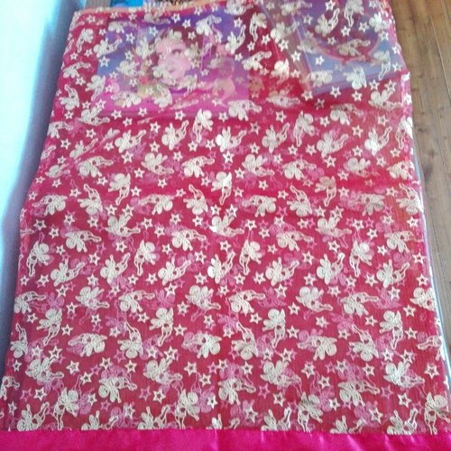 Grand sac  cadeau en voile organza rouge à motifs noël