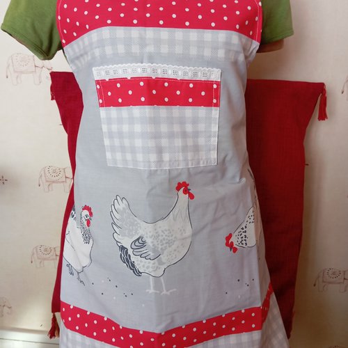 Tablier cuisine coton avec motif poule