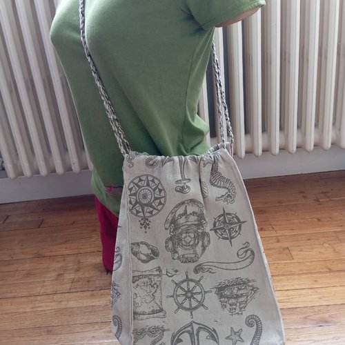 Grand sac bandoulière lin couleur bistre/marron