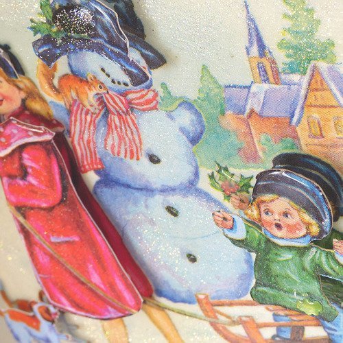 Tableau scène d'hiver ,vintage, décoration noel vintage, accessoires sapin  - Un grand marché