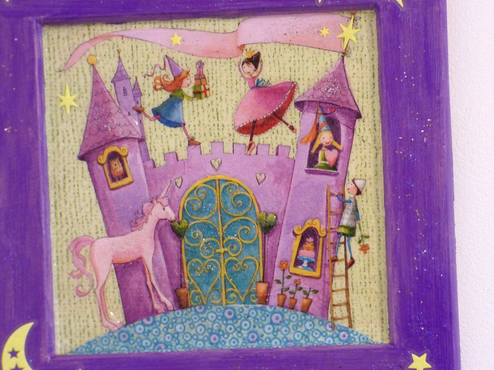 Tableau chambre d'enfant, tableau féerique tons mauve,decoration murale  fées, phosphorescent - Un grand marché