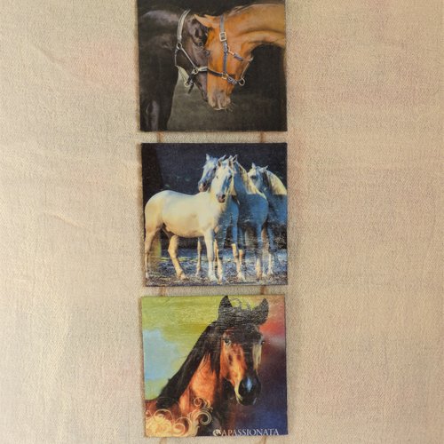 Triptyque chevaux, poulains, tableaux chevaux sauvages