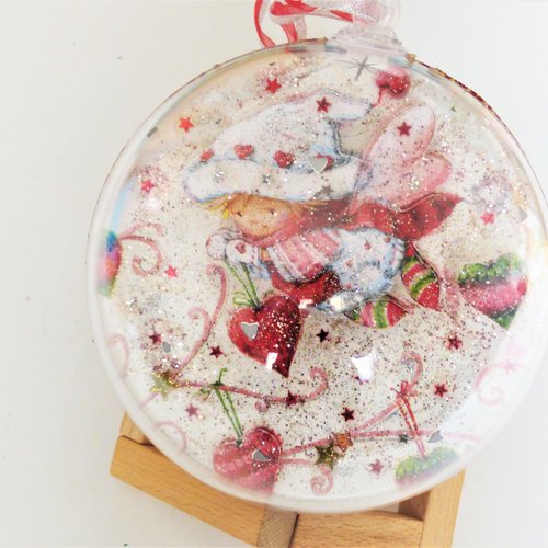 Boule de noel 3d fée coeurs