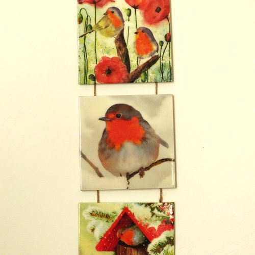 Triptyque rouge gorge tableau à suspendre tons rouges