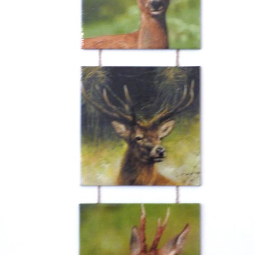 Triptyque chevreuil cerf faon décoration murale a suspendre