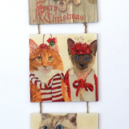 Triptyque chats déguisés ,noel tableau animaux  chats rigolos