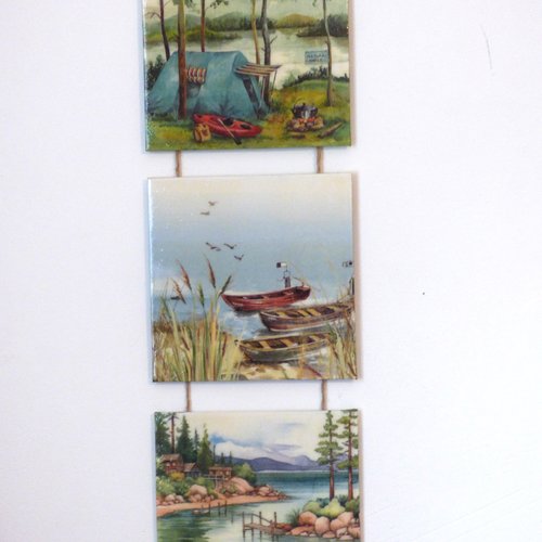 Tableau a suspendre pecheur camping vacances