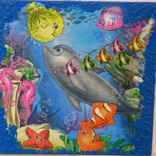 Tableau marin enfants, déco ration murale , animaux sous marins, 