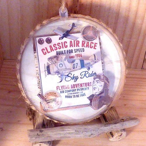 Boule acrylique vintage aviation 2 faces differentes, fete des peres, anniversaire