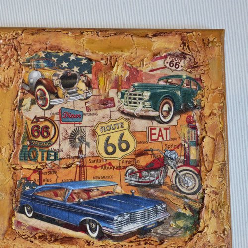 Decoration murale vintage route 66  voitures anciennes retro motos harley
