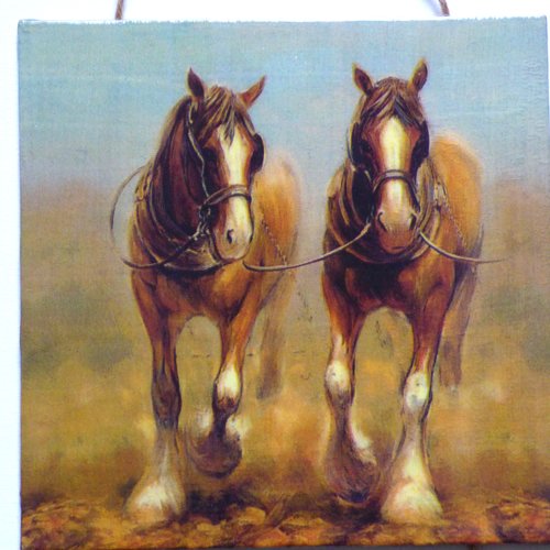 Tableau triptyque de chevaux serviettage