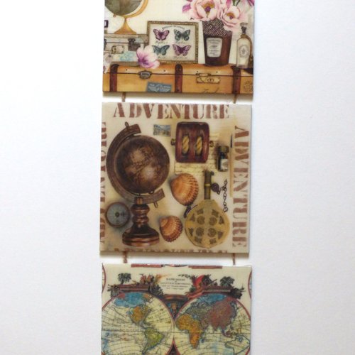 Triptyque vintage l 'hotel des voyageurs  décoration murale a suspendre