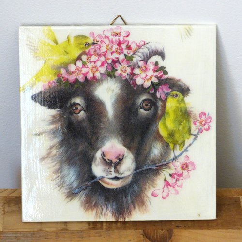 Tableau serviettage chevre decoration murale