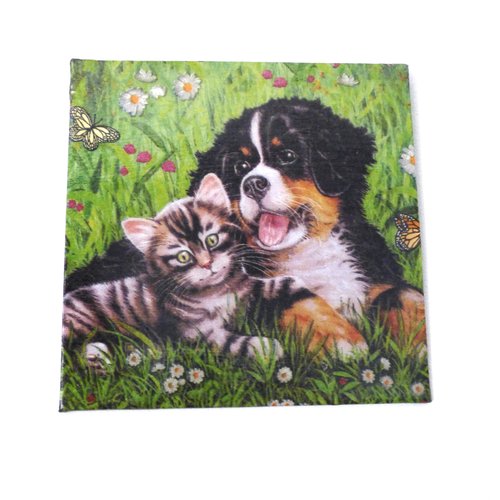 Decoration murale chambre d'enfant, chien chat pret a poser