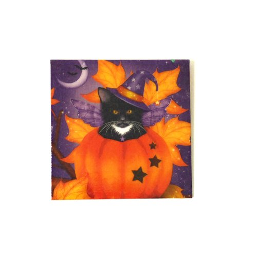 Décoration murale enfant, tableau halloween, chat noir citrouille