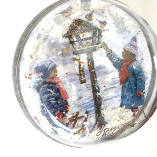 Boule de noel  serviettage esprit vintage 12cm