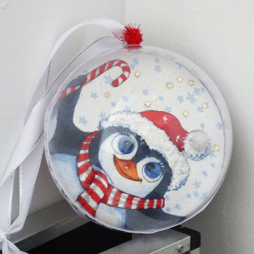 Boule de noel pingouins a suspendre 12cm