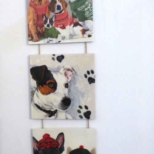 Triptyque chiens accessoires a suspendre décoration murale animaux déguisés