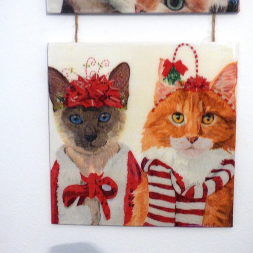 Triptyque chats déguisés ,noel tableau animaux  chats rigolos