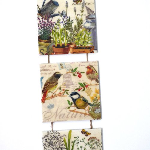 Tableau printemps décoration murale fleurs oiseaux jardin a suspendre