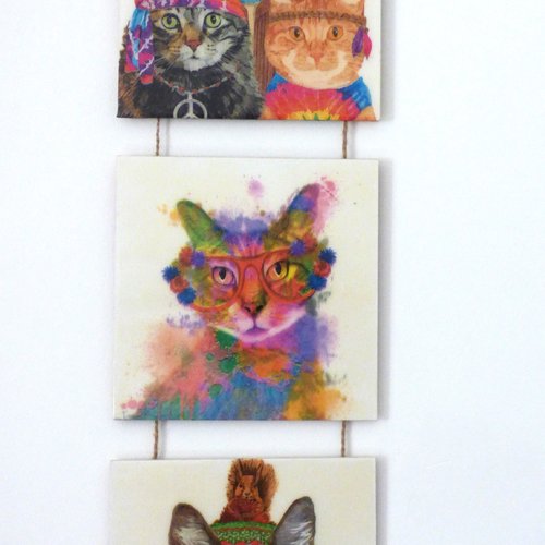 Triptyque chats serviettage multicolre