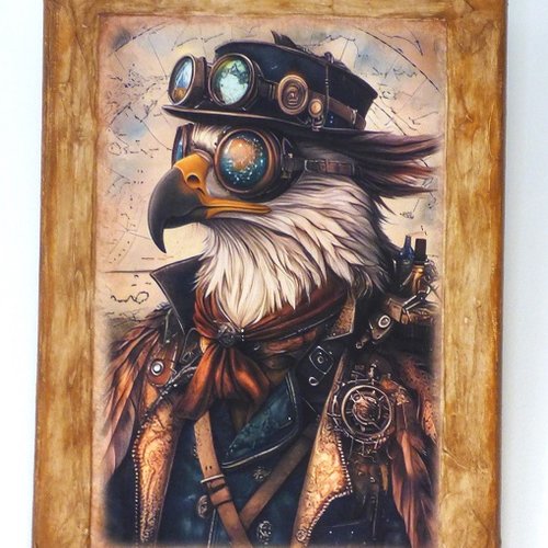 Tableau collage technique mixte animaux déguisés steampunk