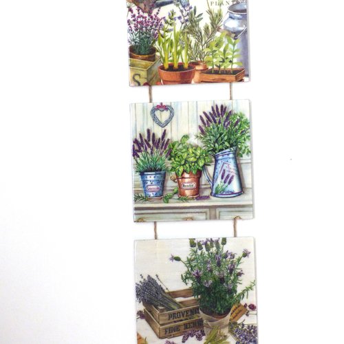 Triptyque décoration murale lavande, herbes du jardin