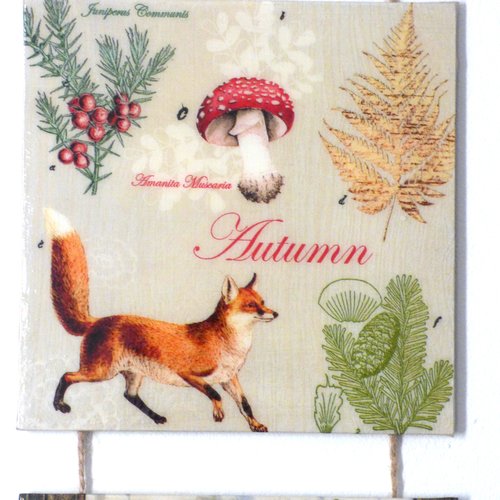 Triptyque automne renard collage sur bois medium a suspendre