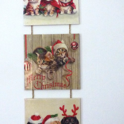Triptyque chats de noel a suspendre