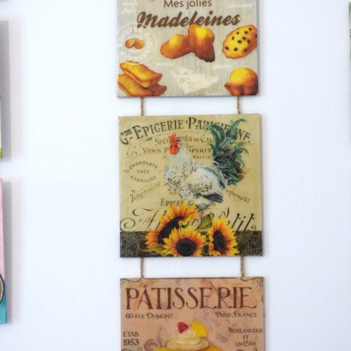 Decoration murale cuisine, tableau triptyque madeleines esprit vintage