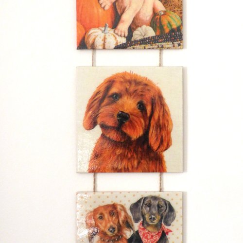 Tableau collage chiots chien tons orangés