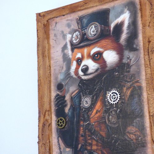 Tableau collage technique mixtes animaux déguisés steampunk