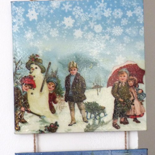 Tableau triptyque esprit vintage noel enfants