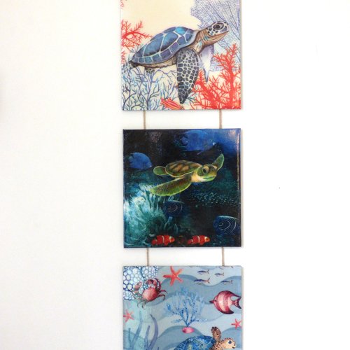 Triptyque tortues marine serviettage a suspendre