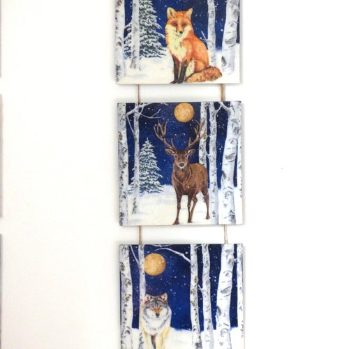 Triptyquea suspendre serviettage animaux de la foret