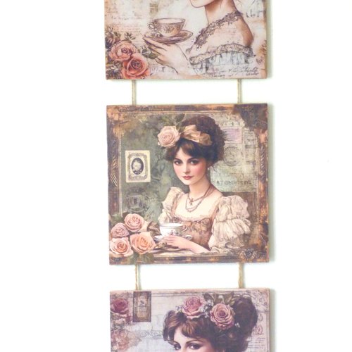 Triptyque femme vintage decoration murale fete des meres