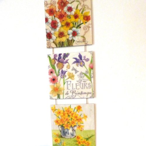 Triptyque printanier fleurs jaunes decoratin murale a suspendre