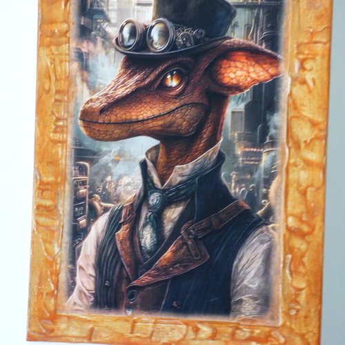 Tableau dragon collage et techniques mixtes