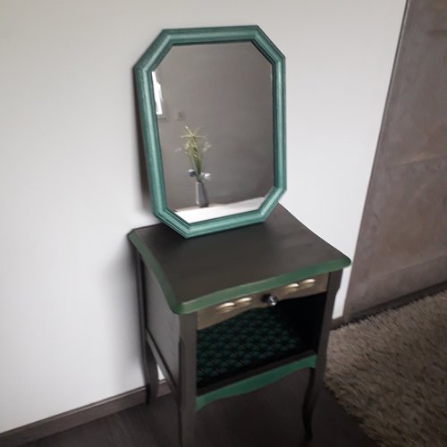 Miroir ancien, miroir octogonal, miroir vintage, vert